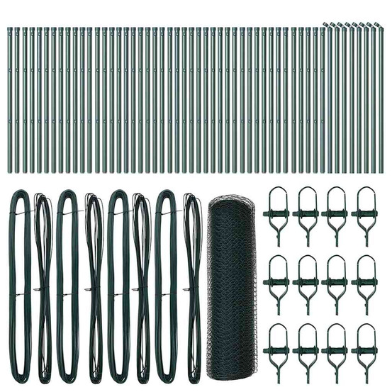 Clôture avec poteaux vert 0,5 x 100 m acier recouvert de pvc