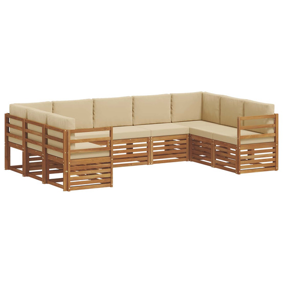 Ensemble de canapé d'angle avec coussin 9 pcs naturel et beige