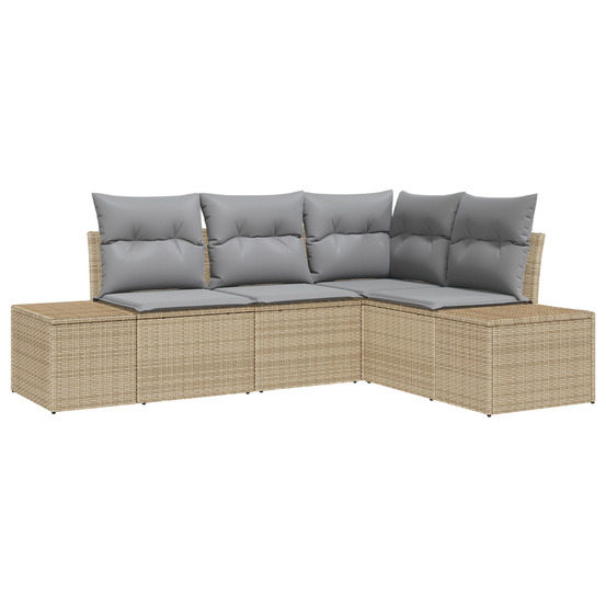 Ensemble de canapé de jardin 4 pièces avec coussins beige rattan poly