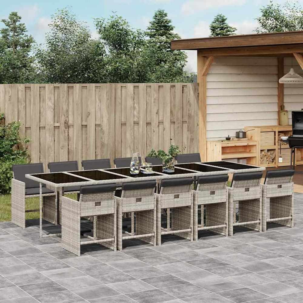 Ensemble à manger de jardin et coussins 13 pcs gris clair rotin