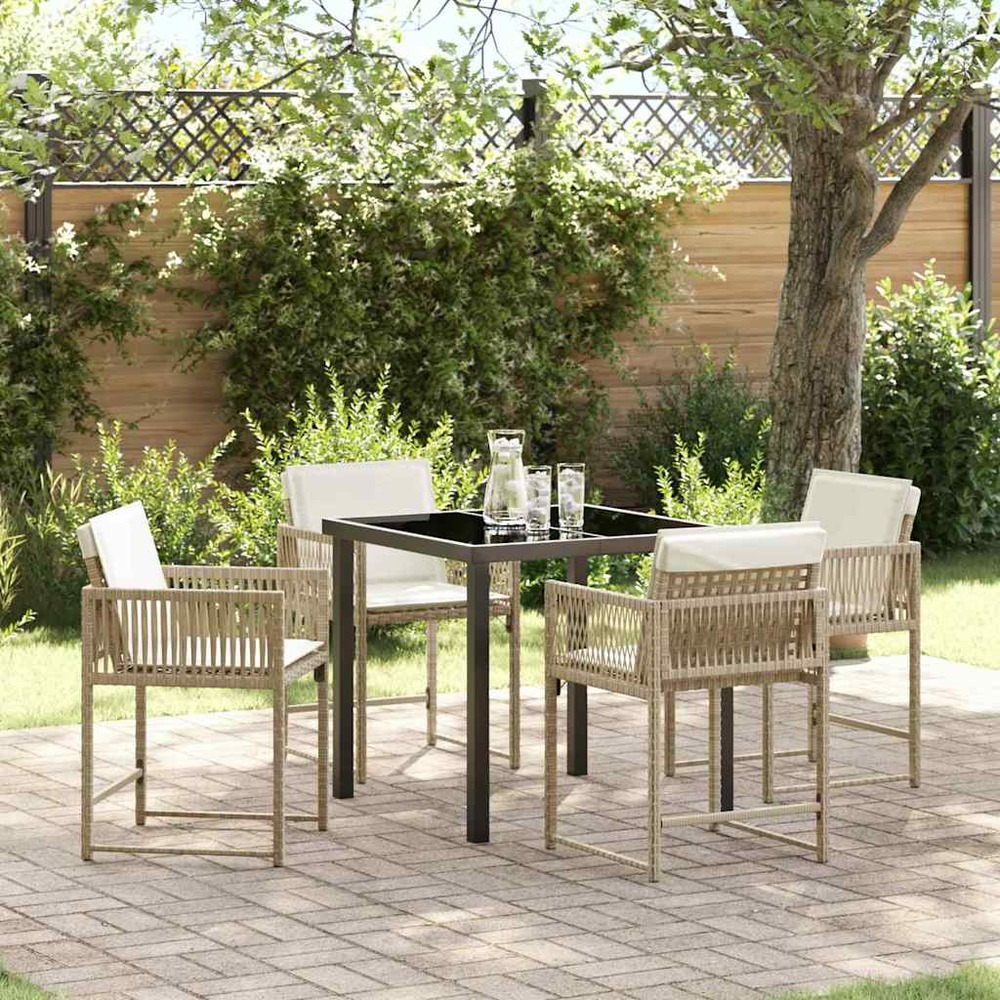 Ensemble de salle à manger pour jardin 5 pcs beige polyrotin