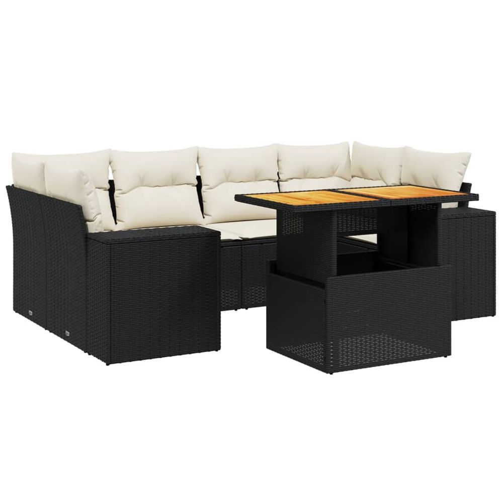 Salon de jardin 7 pcs avec coussins noir résine tressée