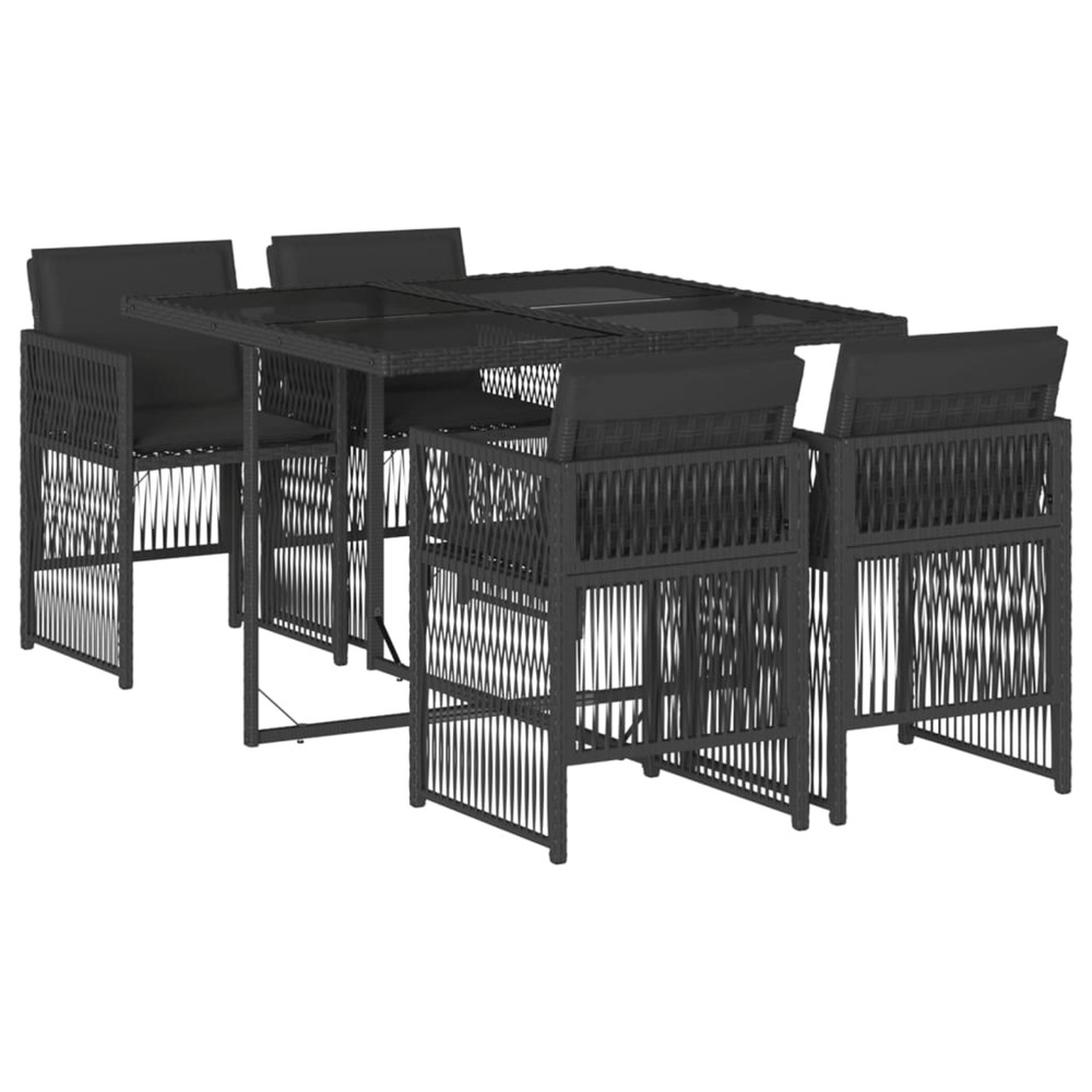 Ensemble à manger de jardin coussins 5pcs noir résine tressée