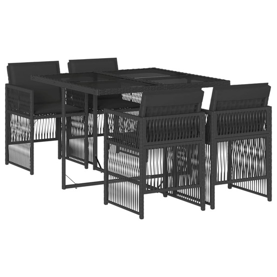 Ensemble à manger de jardin coussins 5pcs noir résine tressée