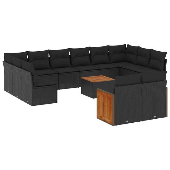 Salon de jardin avec coussins 13 pcs noir résine tressée