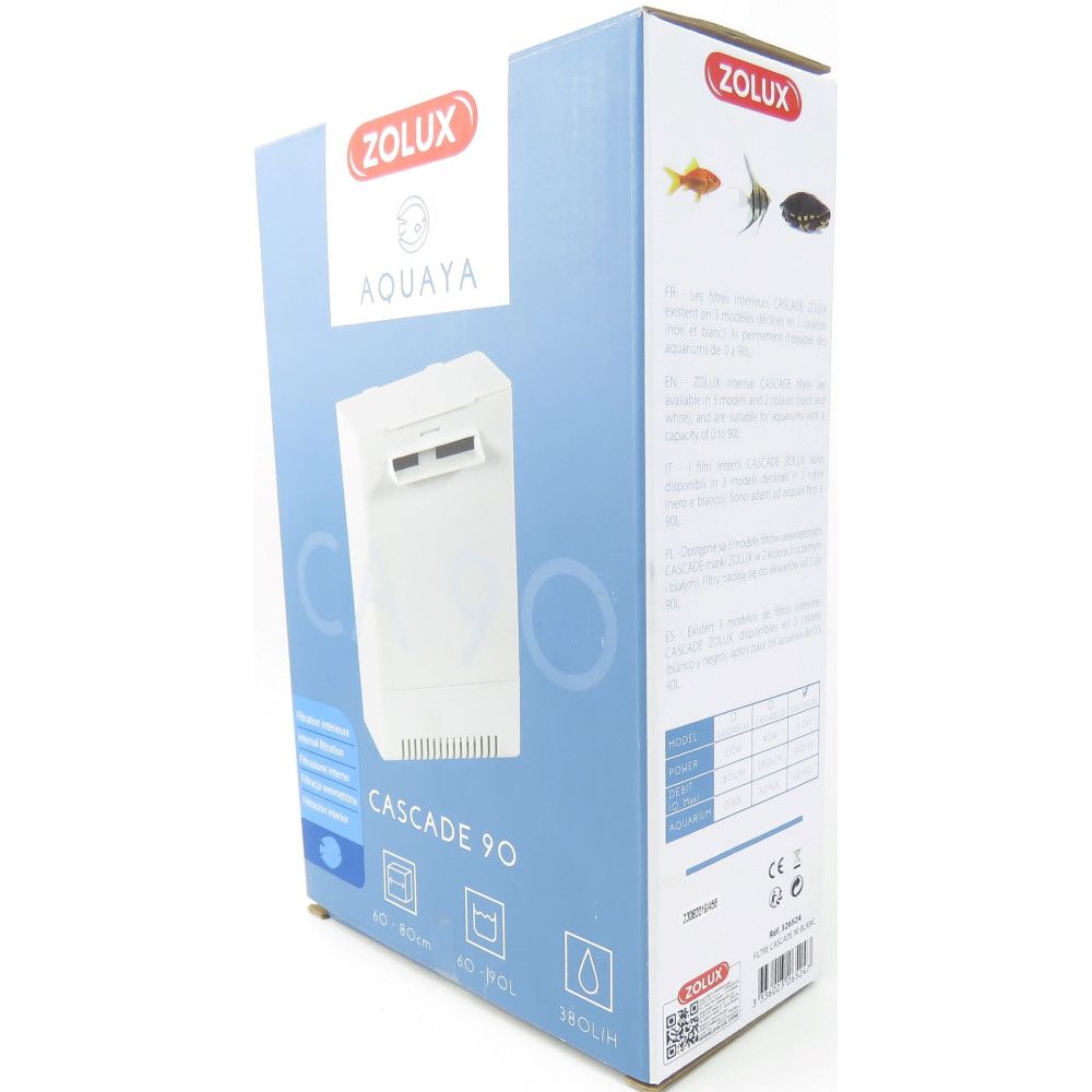 Filtration intérieure cascade 90, puissance 5 w 380 l/h pour aquarium de 60