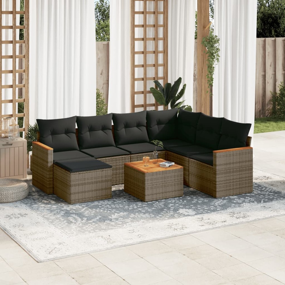 Salon de jardin 8 pcs avec coussins gris résine tressée