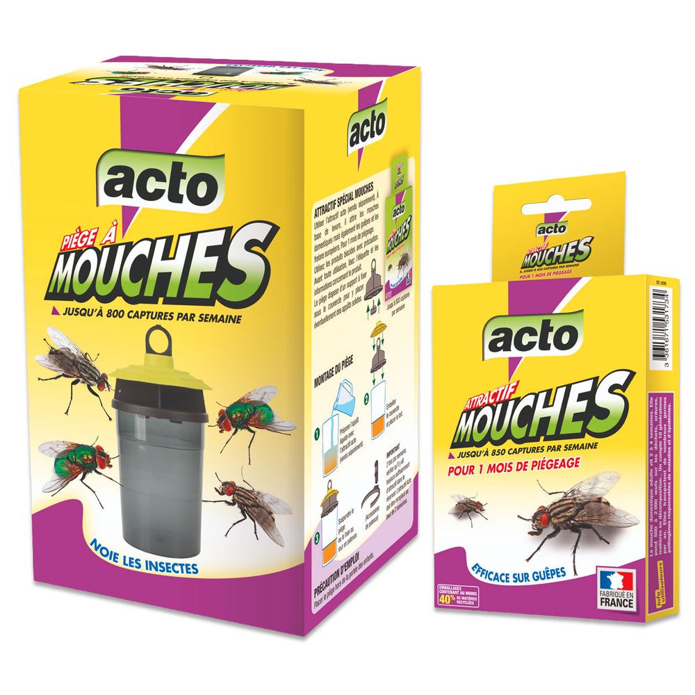 Pack piège à mouches acto : piège grande capacité + attractif 75 g