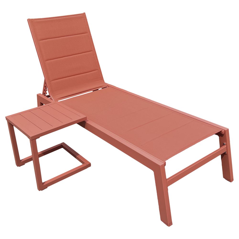Set transat et table d'appoint barbados textilène et aluminium terracotta