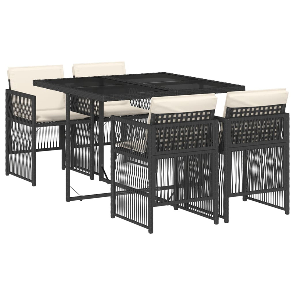 Ensemble à manger de jardin coussins 5pcs noir résine tressée