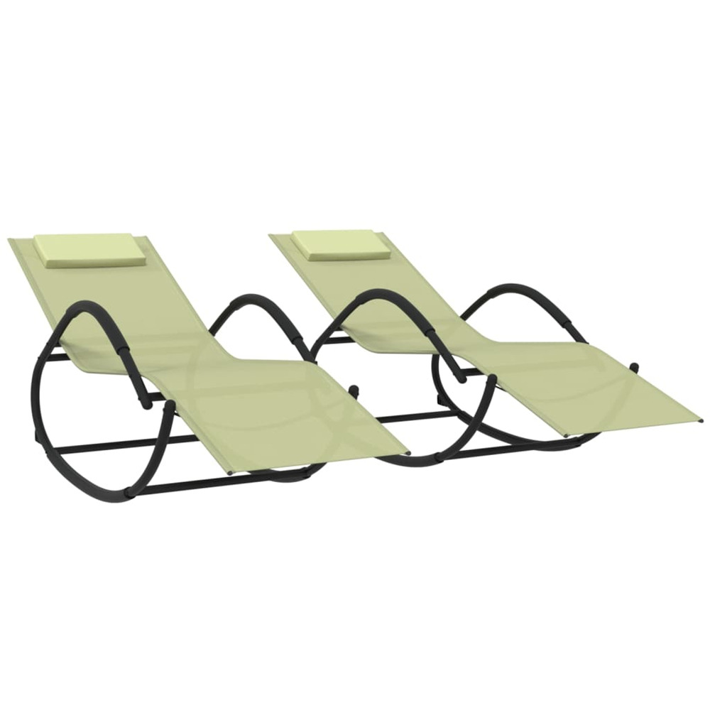 Chaises longues à bascule lot de 2 crème acier et textilène