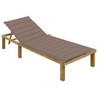 Transat chaise longue bain de soleil lit de jardin terrasse meuble d'extérieur avec coussin taupe bois de pin imprégné 02_001