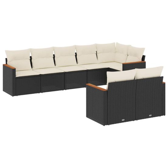 Salon de jardin 8 pcs avec coussins noir résine tressée