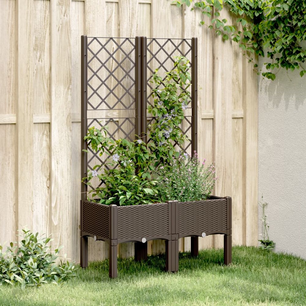 Jardinière rectangulaire avec treillis pp pour plantes grimpantes marron 80cm