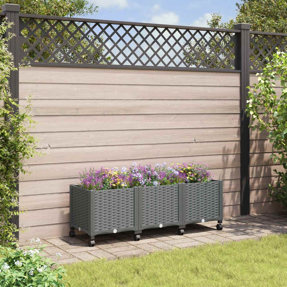 Jardinière surélevée polypropylène terrasse grand volume avec roulettes gris clair