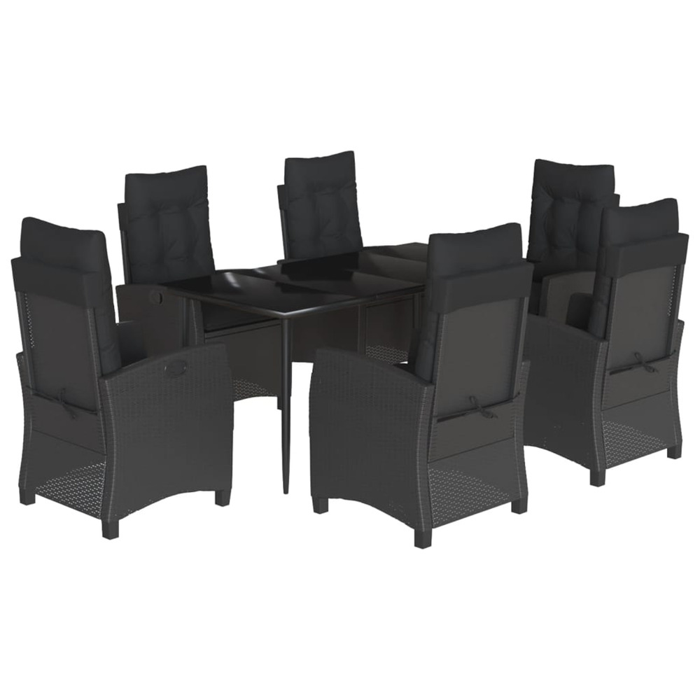 Ensemble à manger de jardin coussins 7pcs noir résine tressée