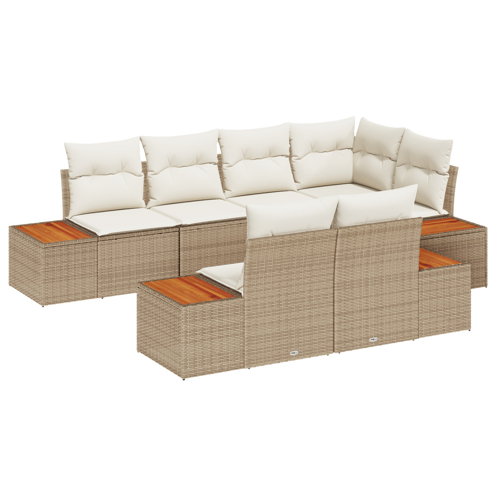 Ensemble de canapé de jardin 7 pièces avec coussins beige rattan acacia