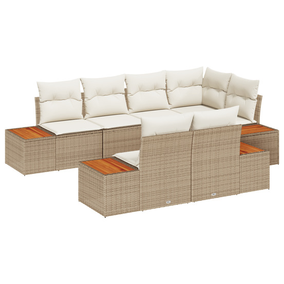 Ensemble de canapé de jardin 7 pièces avec coussins beige rattan acacia