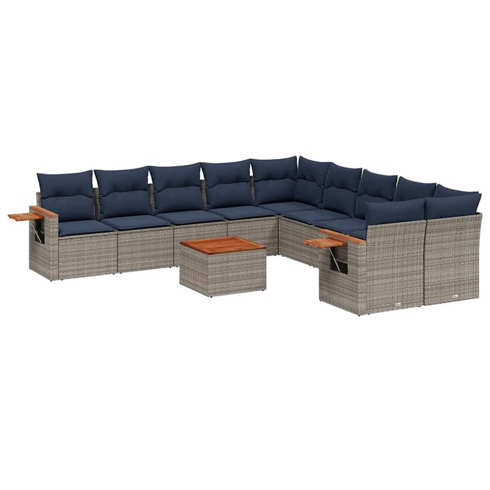 Salon de jardin 11 pcs avec coussins gris résine tressée