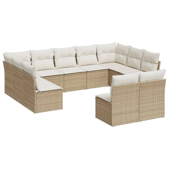 Salon de jardin 11 pcs avec coussins beige résine tressée