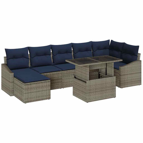 Ensemble de canapé de jardin avec coussin 8 pcs gris et marine