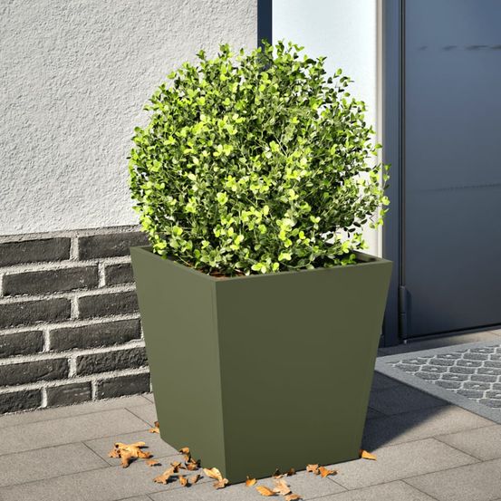Jardinière carrée en acier pour balcon et jardin 40x40x40 cm vert olive