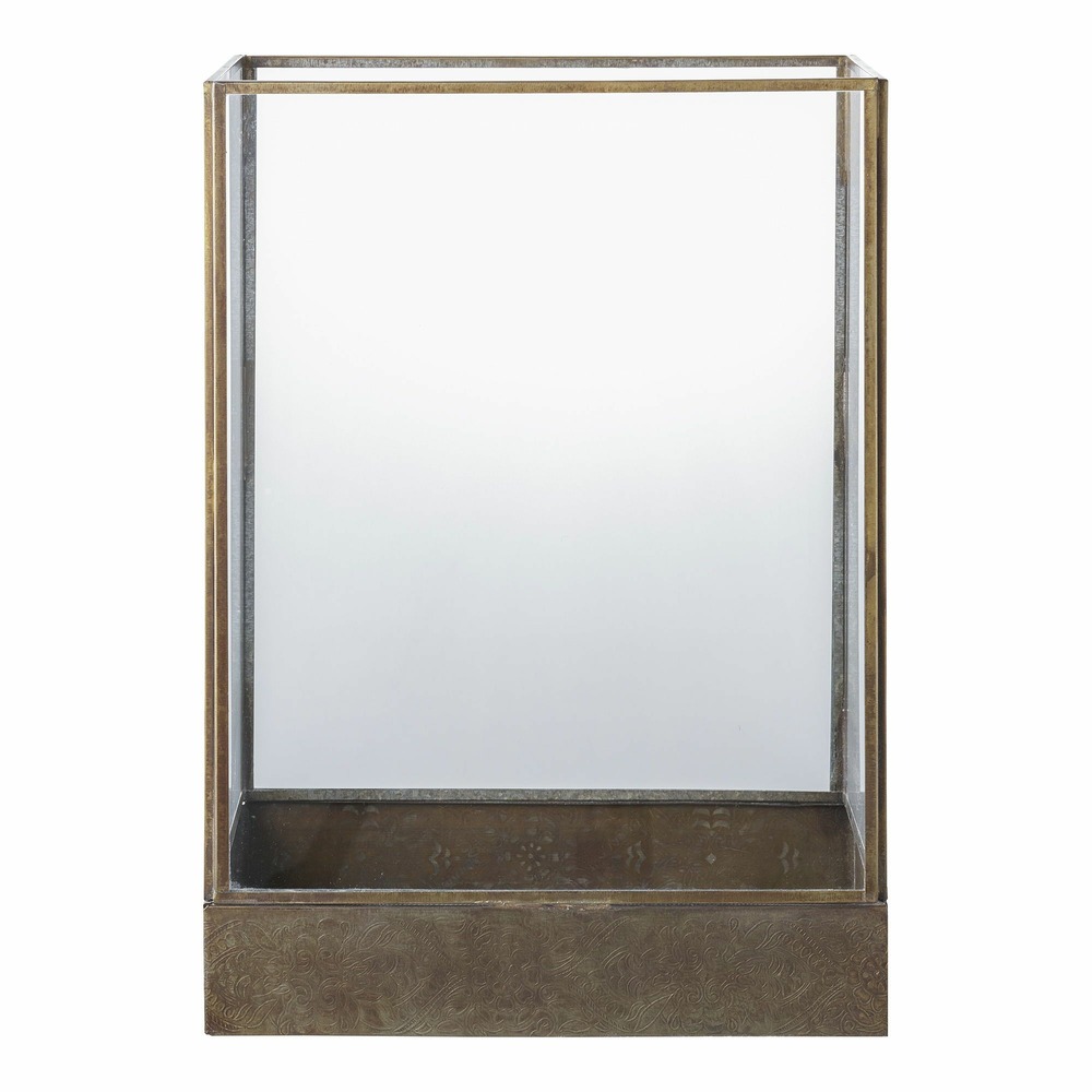 Lanterne en verre et métal aspect laiton antique 37 cm