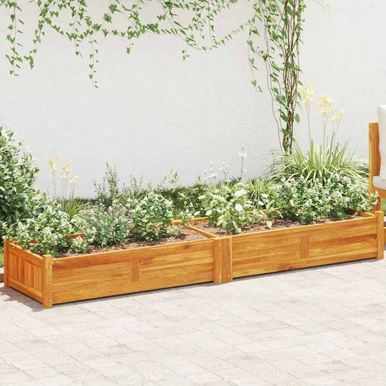 Grande jardinière 200cm en bois d'acacia pour potager terrasse jardin brun