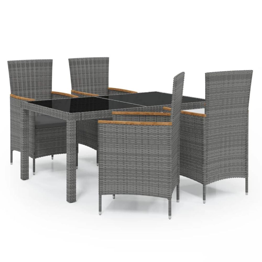Ensemble à manger d'extérieur 5pcs coussins résine tressée gris
