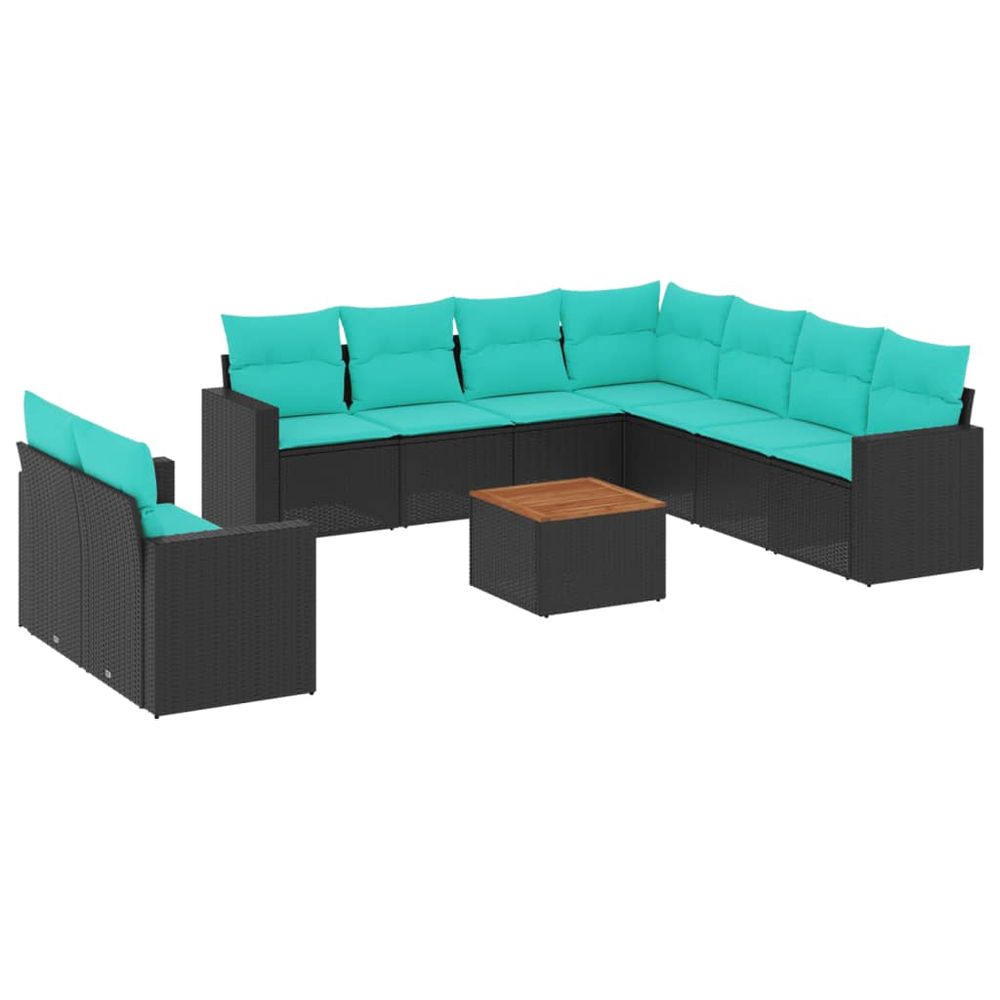 Salon de jardin 10 pcs avec coussins noir résine tressée