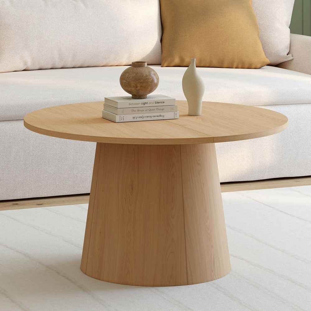 Table basse ronde angele 70 cm pied central bois effet hêtre