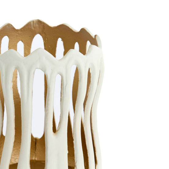 Bougeoir tivoli métal blanc doré 11x11x13cm