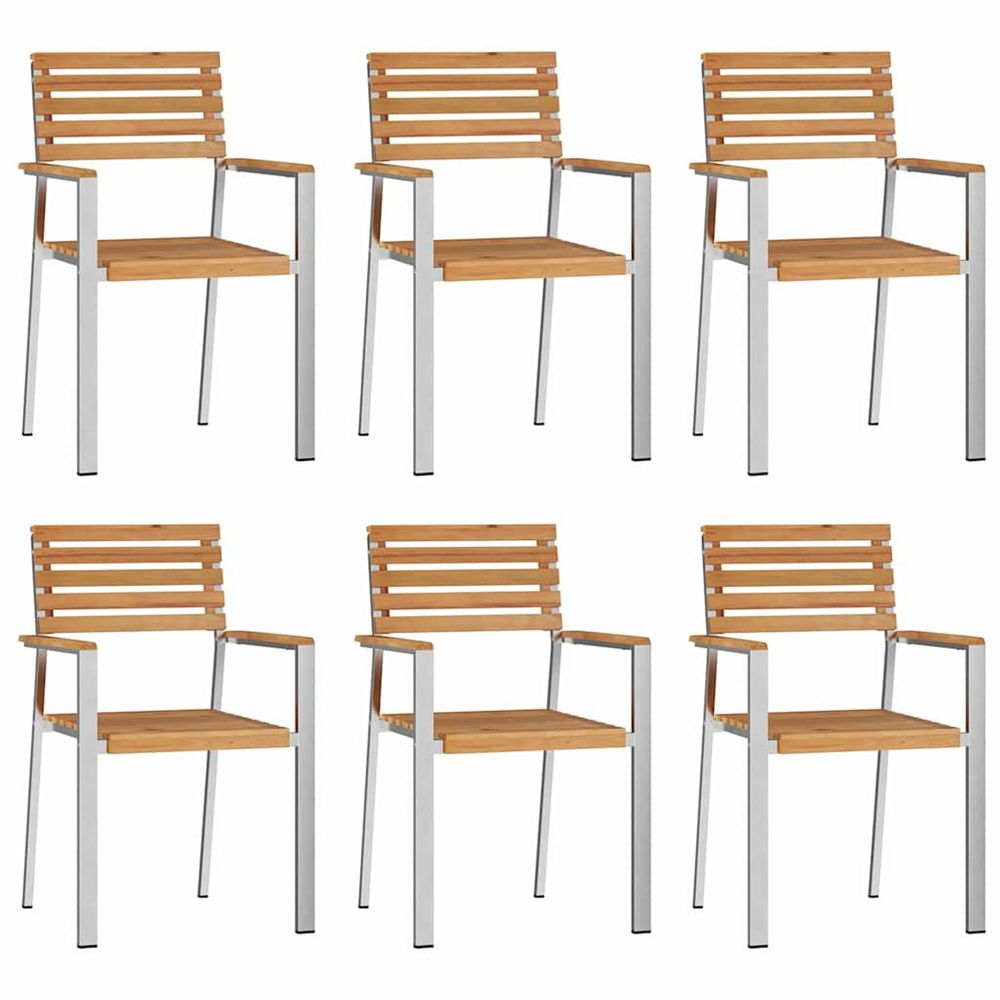Chaise de jardin 6 pc bois de teck massif et acier inoxydable