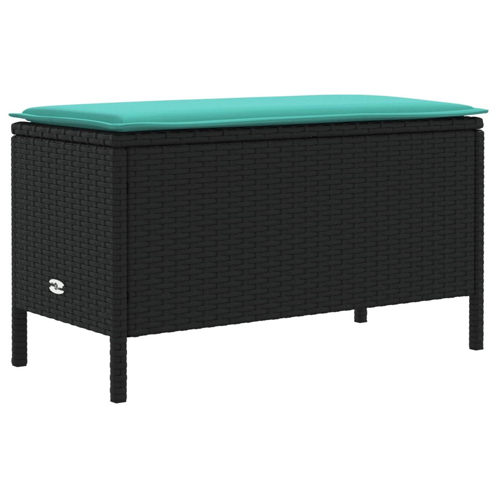 Pouf de jardin noir et turquoise 80 x 38 x 42 cm rotin pe