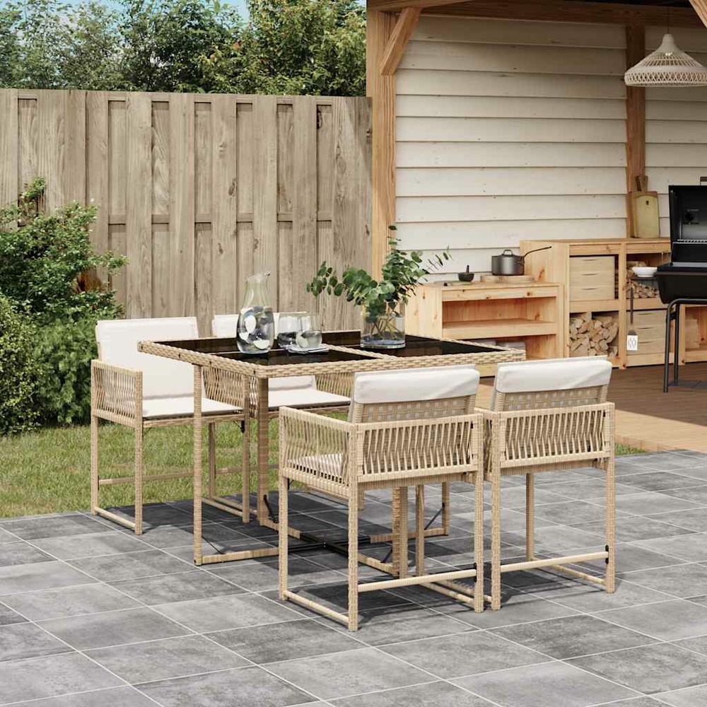 Ensemble à manger de jardin avec coussins 5pcs beige poly rotin