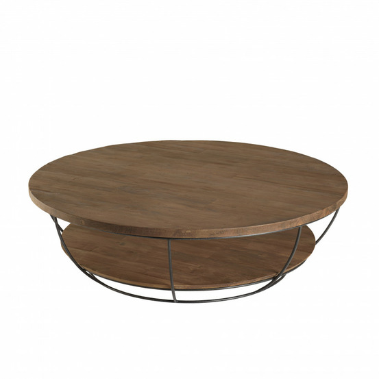 Table basse coque 2 plateaux en teck recyclé métal noir d120