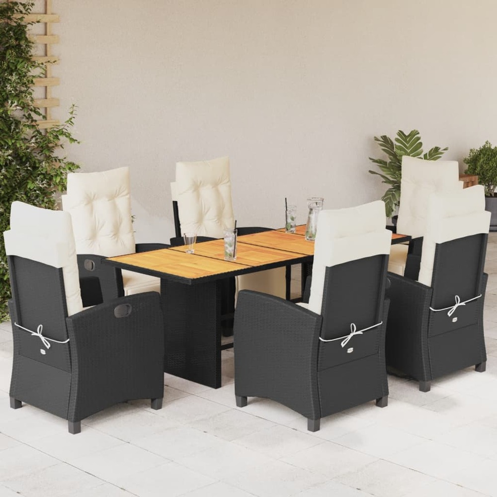 Ensemble à manger de jardin coussins 7pcs noir résine tressée