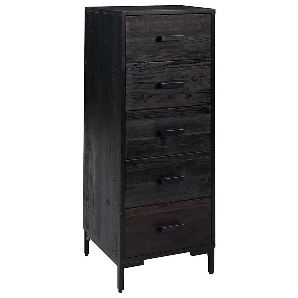 Commode noir 42x35x110 cm bois de pin massif