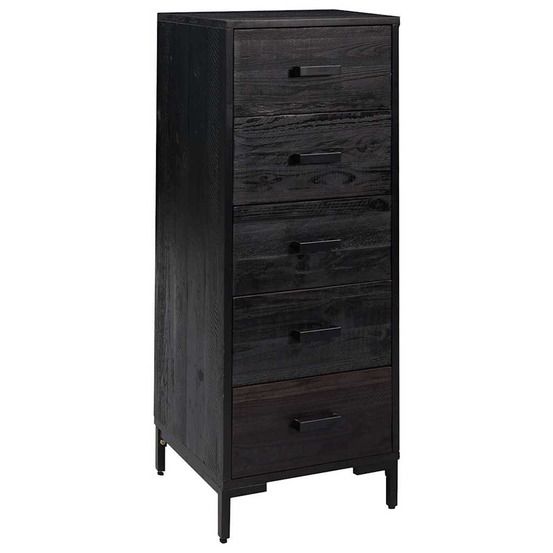 Commode noir 42x35x110 cm bois de pin massif