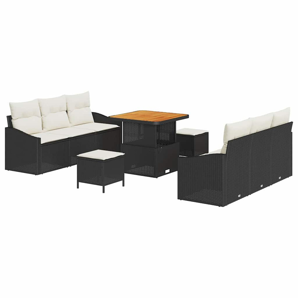 Ensemble de canapé de jardin avec coussin 9 pcs noir et crème