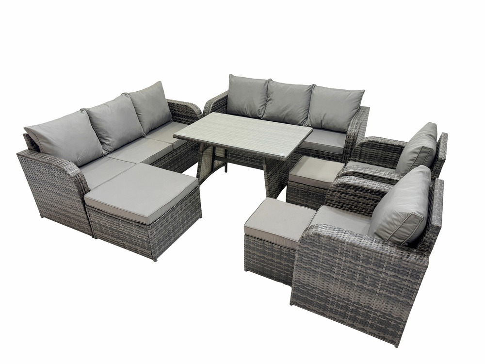 11 places ensemble de canapés en rotin table & fauteuil avec canapé 3 places table à manger 3 tabourets gris foncé mixte