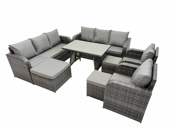11 places ensemble de canapés en rotin table & fauteuil avec canapé 3 places table à manger 3 tabourets gris foncé mixte