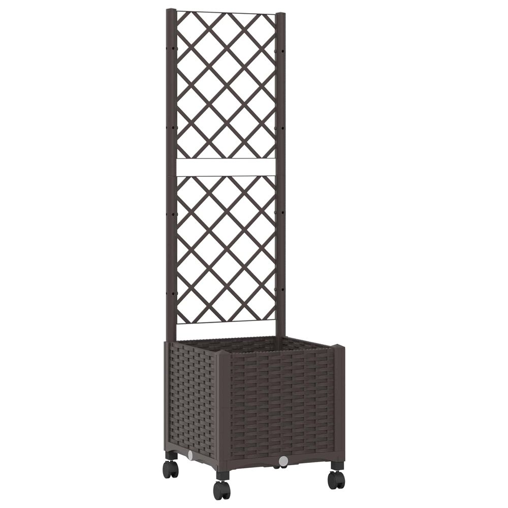 Bac de jardin avec treillis et roues marron 40 x 40 x 146 cm pp