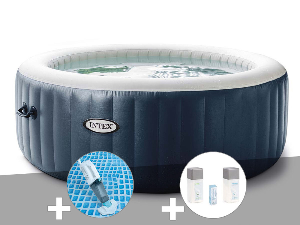 Kit spa gonflable  purespa blue navy rond bulles 6 places + aspirateur + kit tra