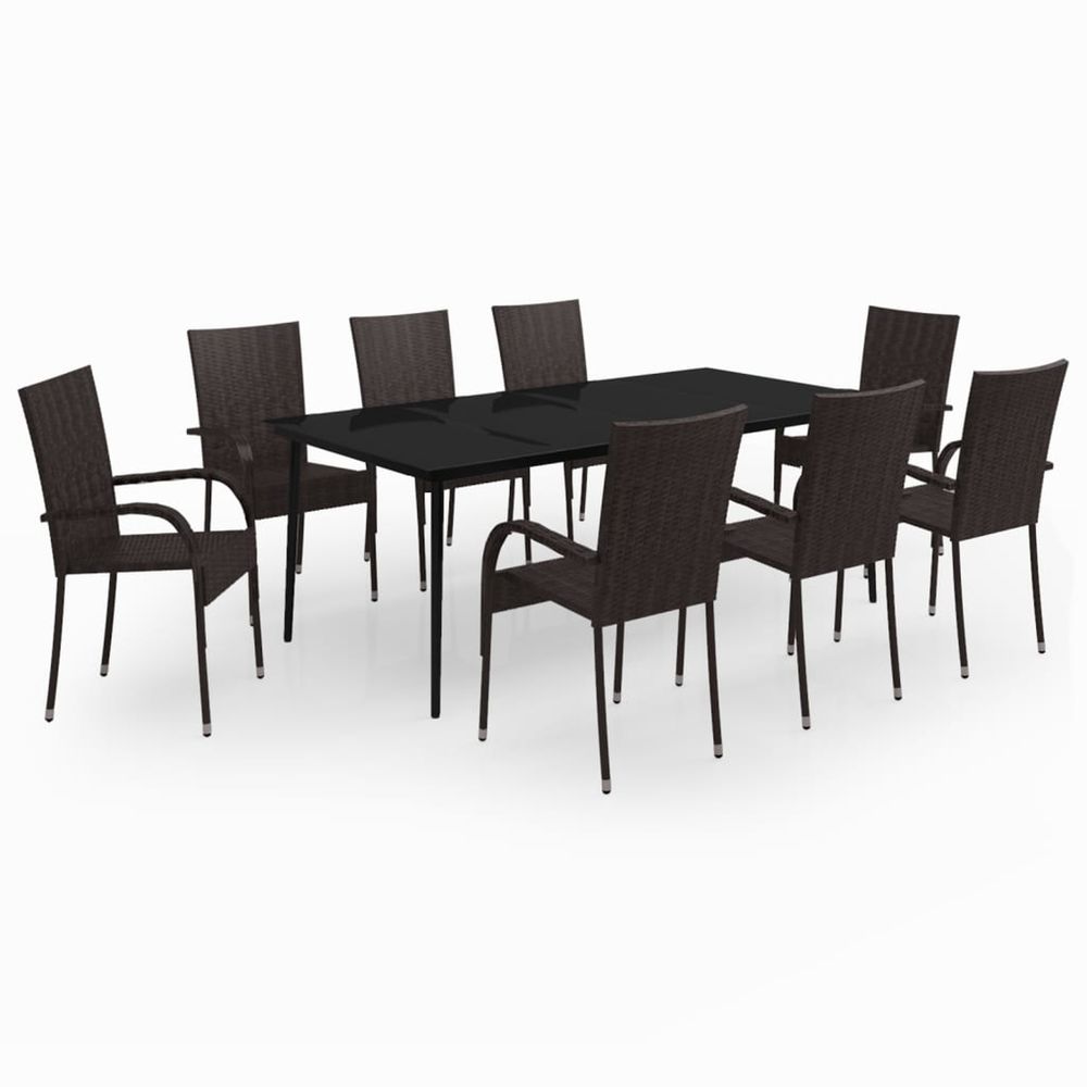 Ensemble à manger de jardin 9 pcs marron et noir