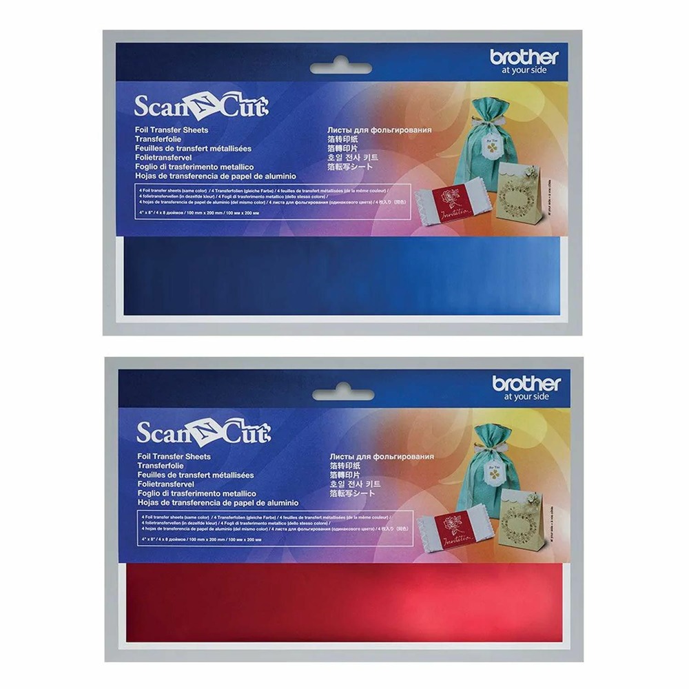 8 feuilles de transfert métallisées 10 x 20 cm brother scanncut - rouge & bleu