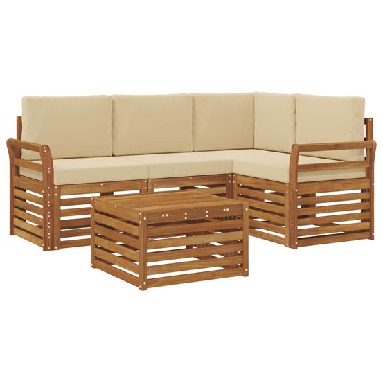 Ensemble de canapés d'extérieur 5 pc naturel et beige polyester