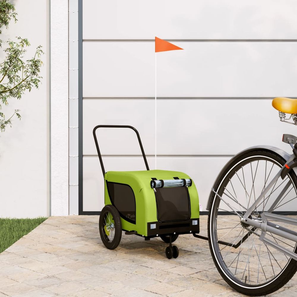 Remorque vélo pour chien en tissu oxford transport sécurisé pour balades vert et noir