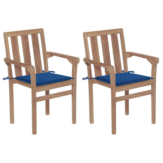 Chaises de jardin lot de 2 et coussins bleu royal bois de teck