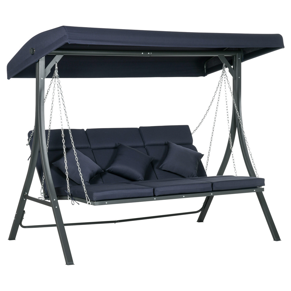 Balançoire de jardin, 3 personnes, auvent réglable, 198 x 118 x 168 cm, bleu foncé